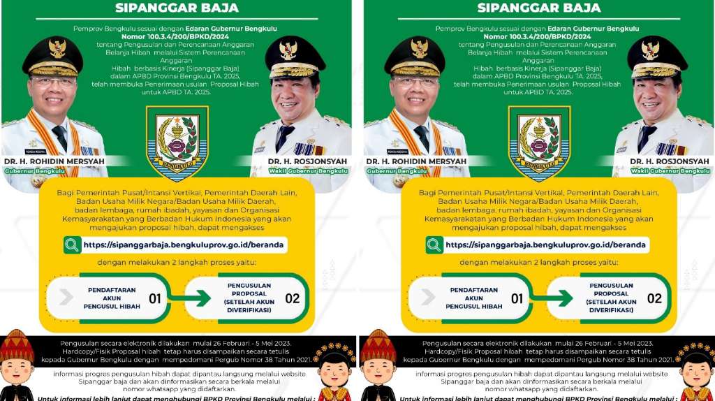 Pemprov Bengkulu Membuka Penerimaan Proposal Hibah untuk APBD TA.2025 Melalui Sipanggar Baja