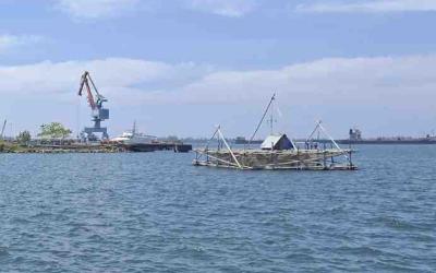 Bagan tancap dan bagan apung berdiri santai di jalur vital pelayaran pelabuhan.