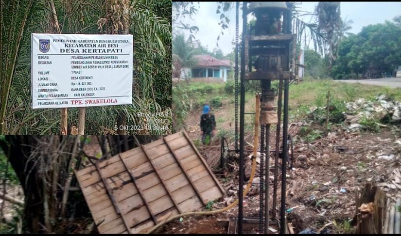 Lokasi pembangunan sumur bor disertai papan merk