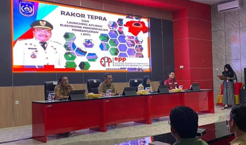 Rapat Koordinasi (Rakor) Tim Evaluasi Pengawasan Realisasi Anggaran (TEPRA) se-Provinsi Bengkulu dan launching aplikasi Elektronik Pengendalian Pembangunan (EPP) Kabupten BU. Bertempat di Ruang Pola Sekdakab BU
