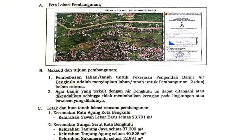 Peta calon lokasi pembangunan pengendali banjir Kota Bengkulu.