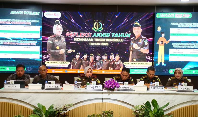 Konferensi pers capaian kinerja Kejati Bengkulu.