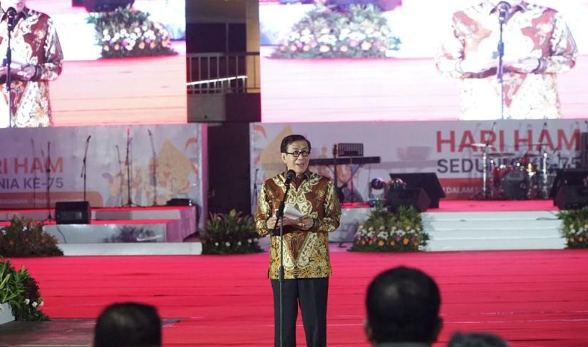 Peringatan hari HAM sedunia ke-75 yang digelar di Lapangan Banteng Jakarta Pusat, Minggu (10/12/2023). 