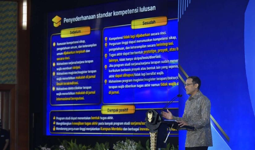 Mendikbud paparkan aturan baru dalam peluncuran Merdeka Belajar Episode ke-26: Transformasi Standar Nasional dan Akreditasi Pendidikan Tinggi, Selasa (29/8/2023).