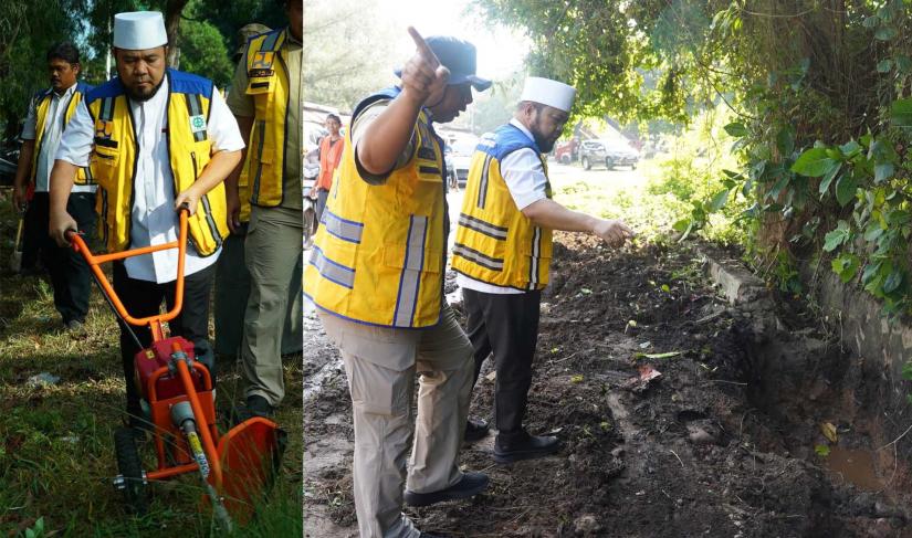 Gubernur Bengkulu, Helmi Hasan, turun langsung meninjau pembersihan drainase di kawasan Pantai Tapak Paderi, tepatnya di Jl. Bencoolen, Kelurahan Tengah Padang, Selasa (11/3).