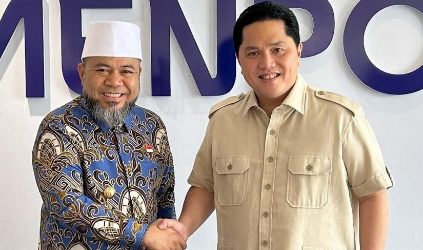 Menpora RI Erick Thohir sambut kunjungan Gubernur Bengkulu, Helmi Hasan, untuk membahas penguatan dan percepatan program pengembangan pemuda dan olahraga di Provinsi Bengkulu, Rabu (22/10). 