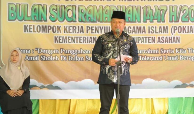 Punggahan dalam rangka menyambut Bulan Suci Ramadhan yang digelar di halaman Kantor Kementerian Agama Kabupaten Asahan, Kamis (12/2/2026).
