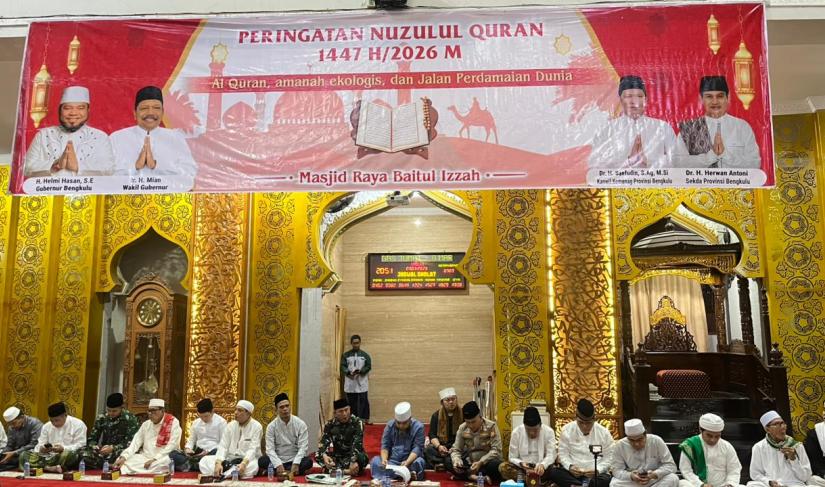 Peringatan Nuzulul Qur’an 1447 H/2026 M di Masjid Raya Baitul Izzah Bengkulu, Sabtu (7/3).