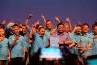 Ketua Umum Partai Gelora Anis Matta deklarasikan dukungan ke Capres Prabowo Subianto di The Djakarta Theather, di Jalan MH Thamrin, Jakarta, Sabtu (2/9/2023).